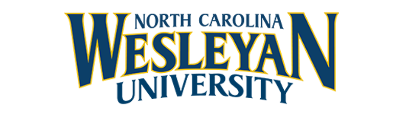 The image displays the logo of North Carolina Wesleyan University. The text "North Carolina" is positioned above the word "Wesleyan," with "University" situated below. The logo features a combination of blue and yellow colors. The words are written in a stylized font, with a yellow outline that accentuates the blue fill.
